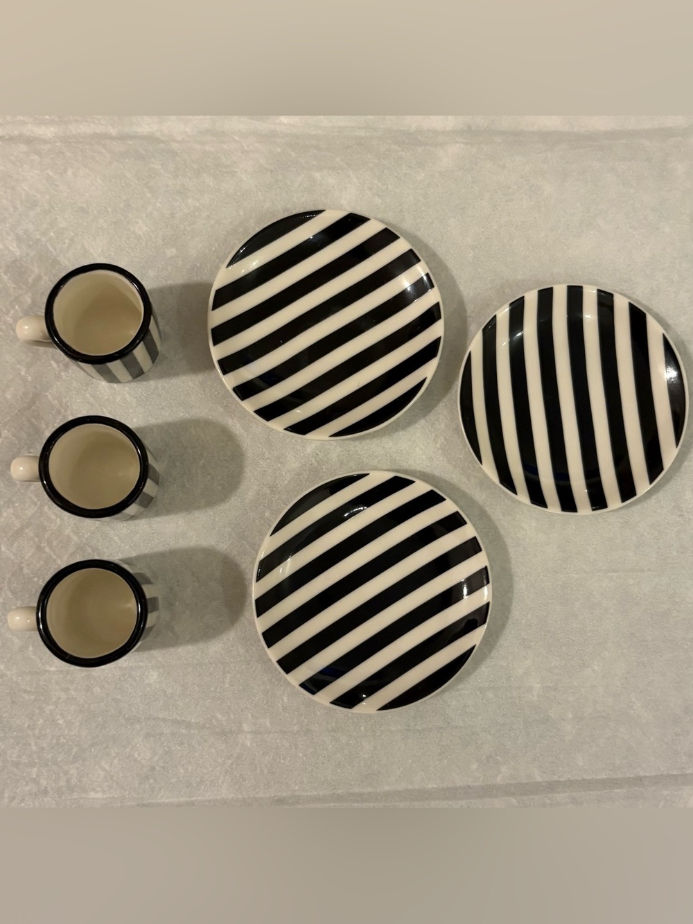 American Girl black and white striped cups and saucers